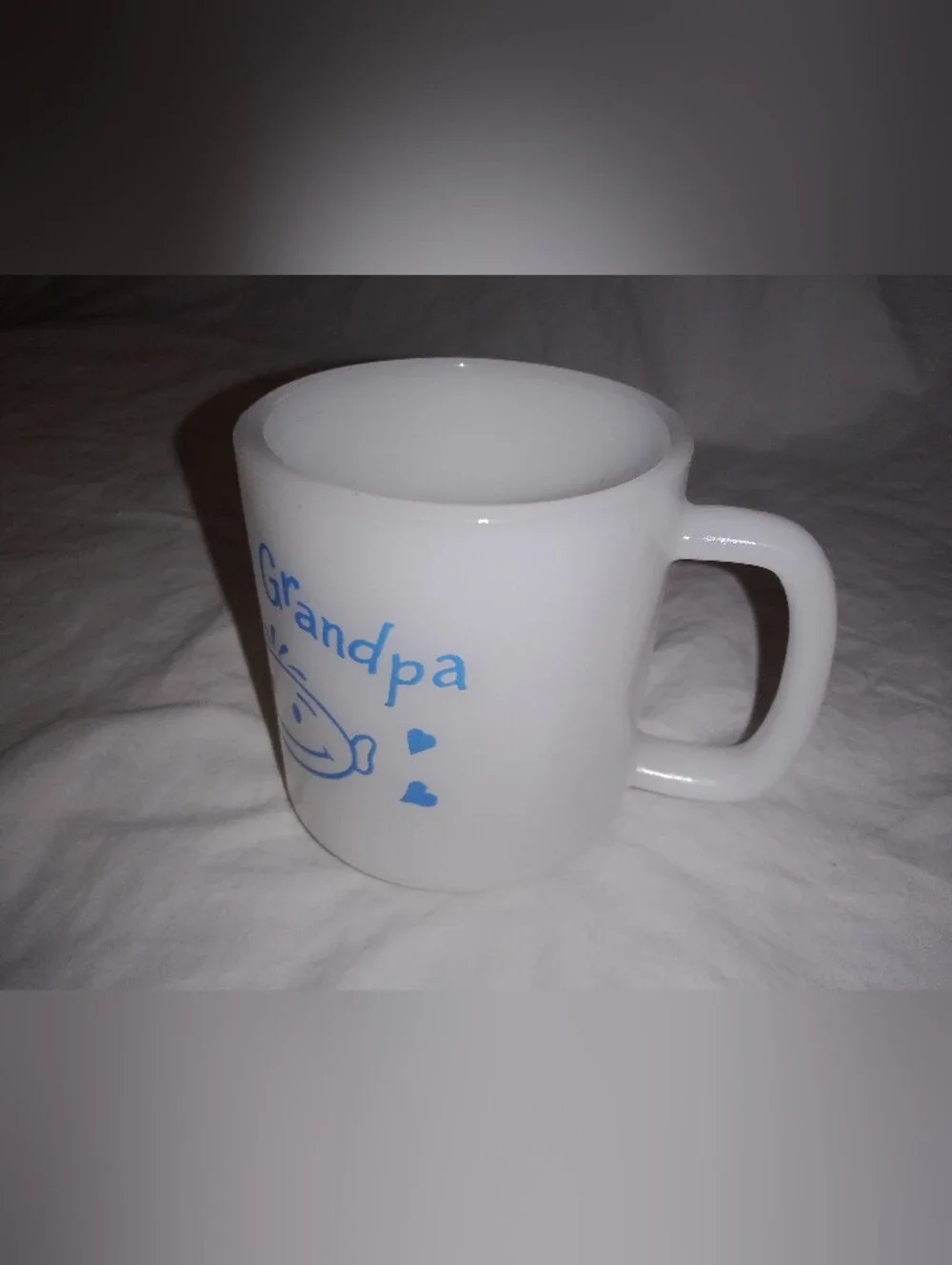 Vintage Milk Glass I Love Grandpa Coffee Mug Cup Retro Smiley Face Hearts